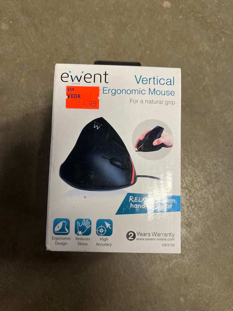 Ewent Verticale Ergonomische Muis - Nieuw, Computers en Software, Muizen, Nieuw, Muis, Bedraad, Ergonomisch, Ophalen of Verzenden
