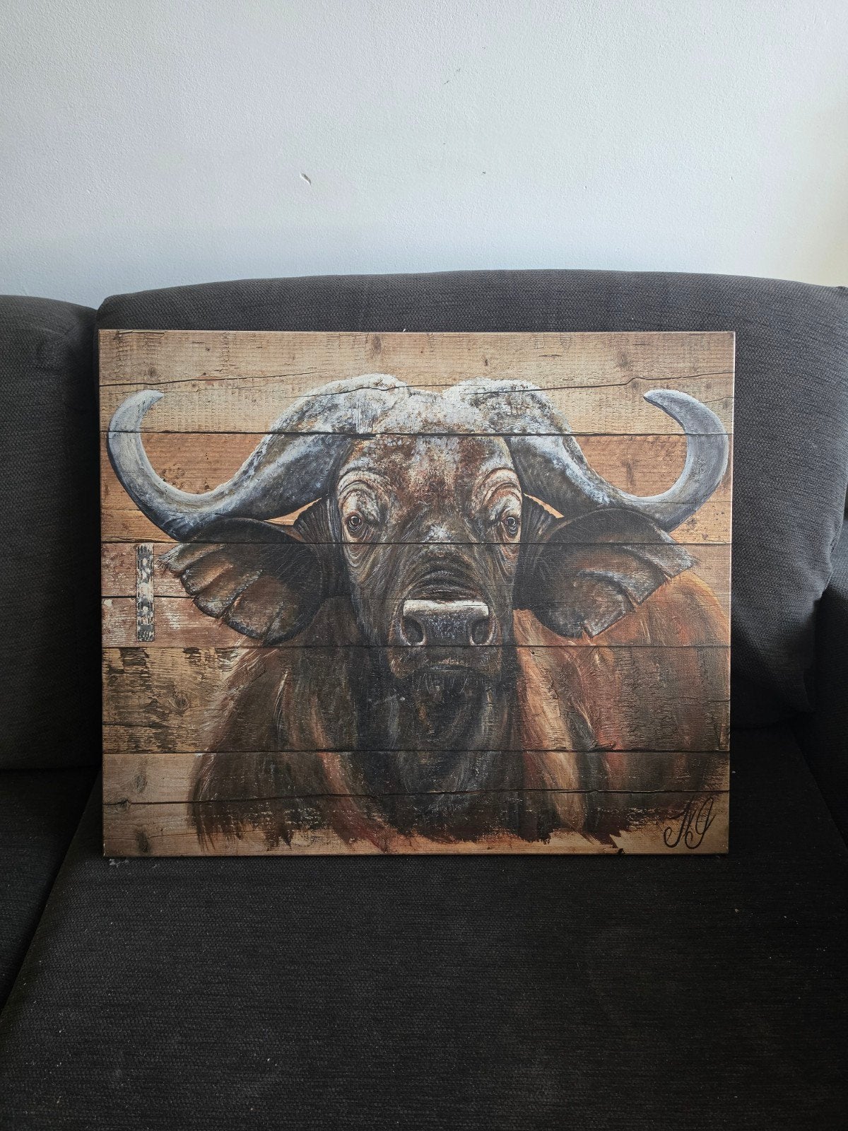 Schilderij buffel op Barnwood, Ophalen, Realistisch, Dieren