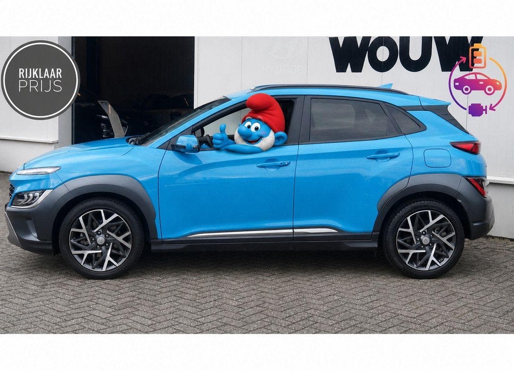Hyundai Kona 1.6 HYBRID Premium Automaat Schuif-Kanteldak St, Auto's, Gebruikt, Blauw, 23 km/l, SUV of Terreinwagen