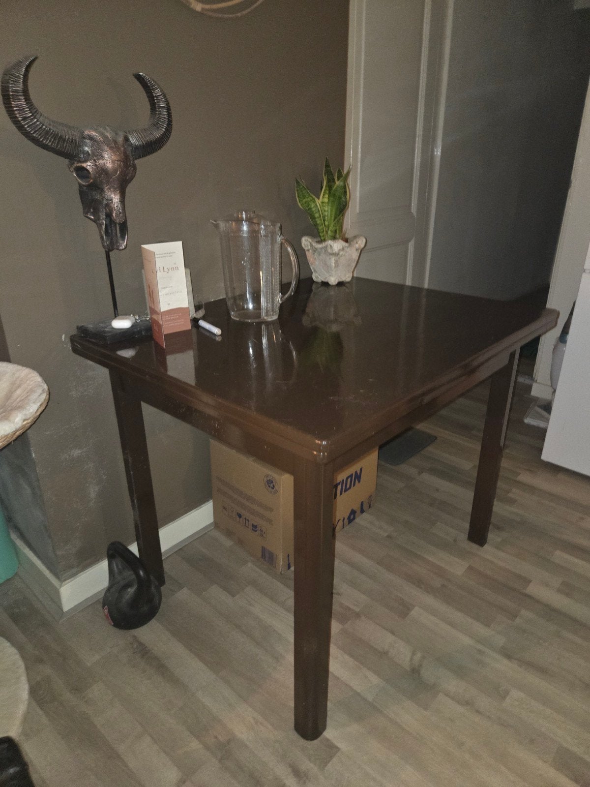 Uitschuifbare eettafel met 2 verlengstukken, Ophalen, Gebruikt, 50 tot 100 cm, Vierkant
