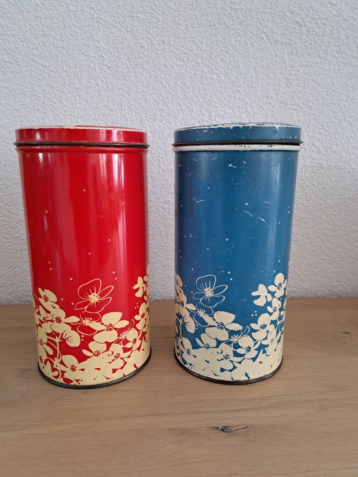Vintage retrostijl blauwe beschuitbus Hooimeijer, Ophalen of Verzenden, Gebruikt, Overige