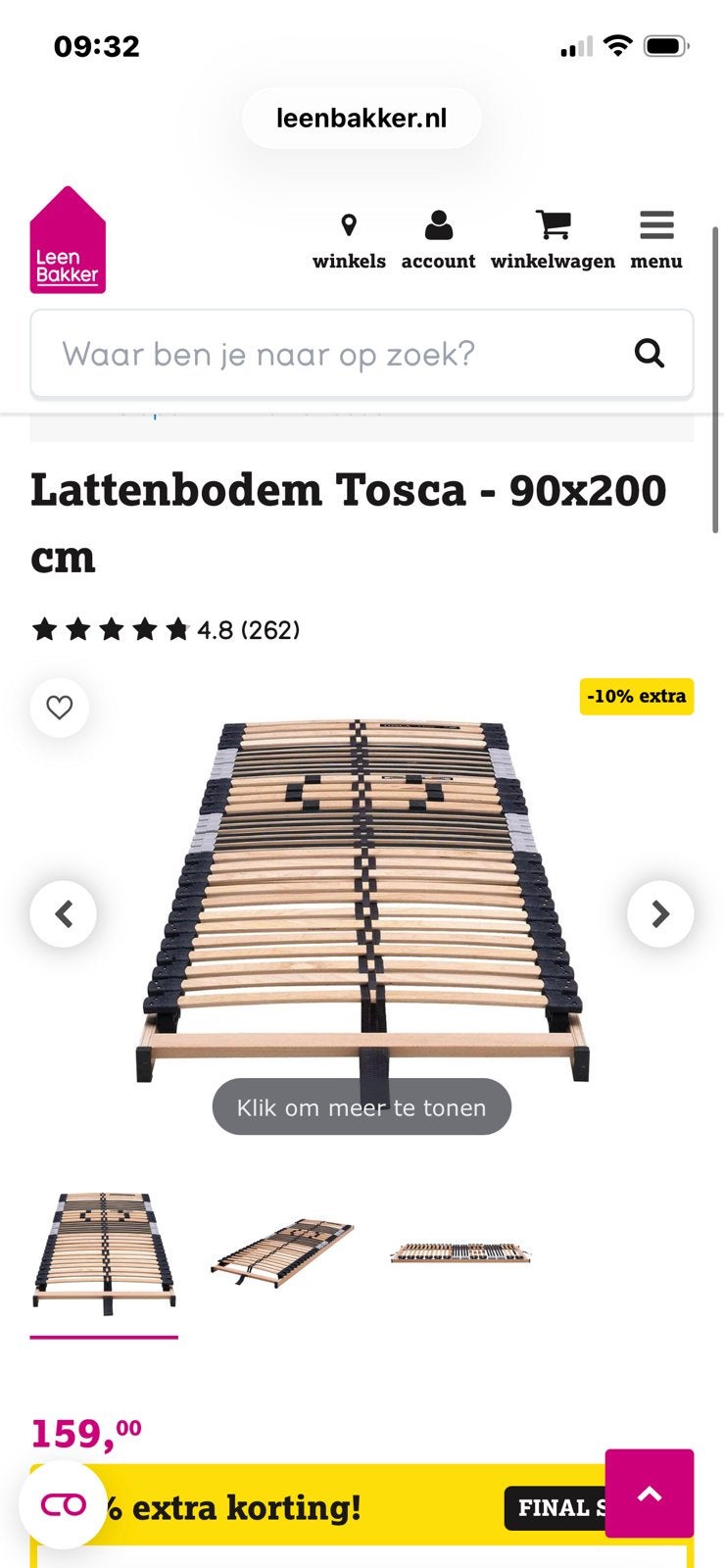 Latten bodem Tosca leen bakker 90 x 200 cm, Huis en Inrichting, Slaapkamer | Matrassen en Bedbodems, Ophalen, Zo goed als nieuw