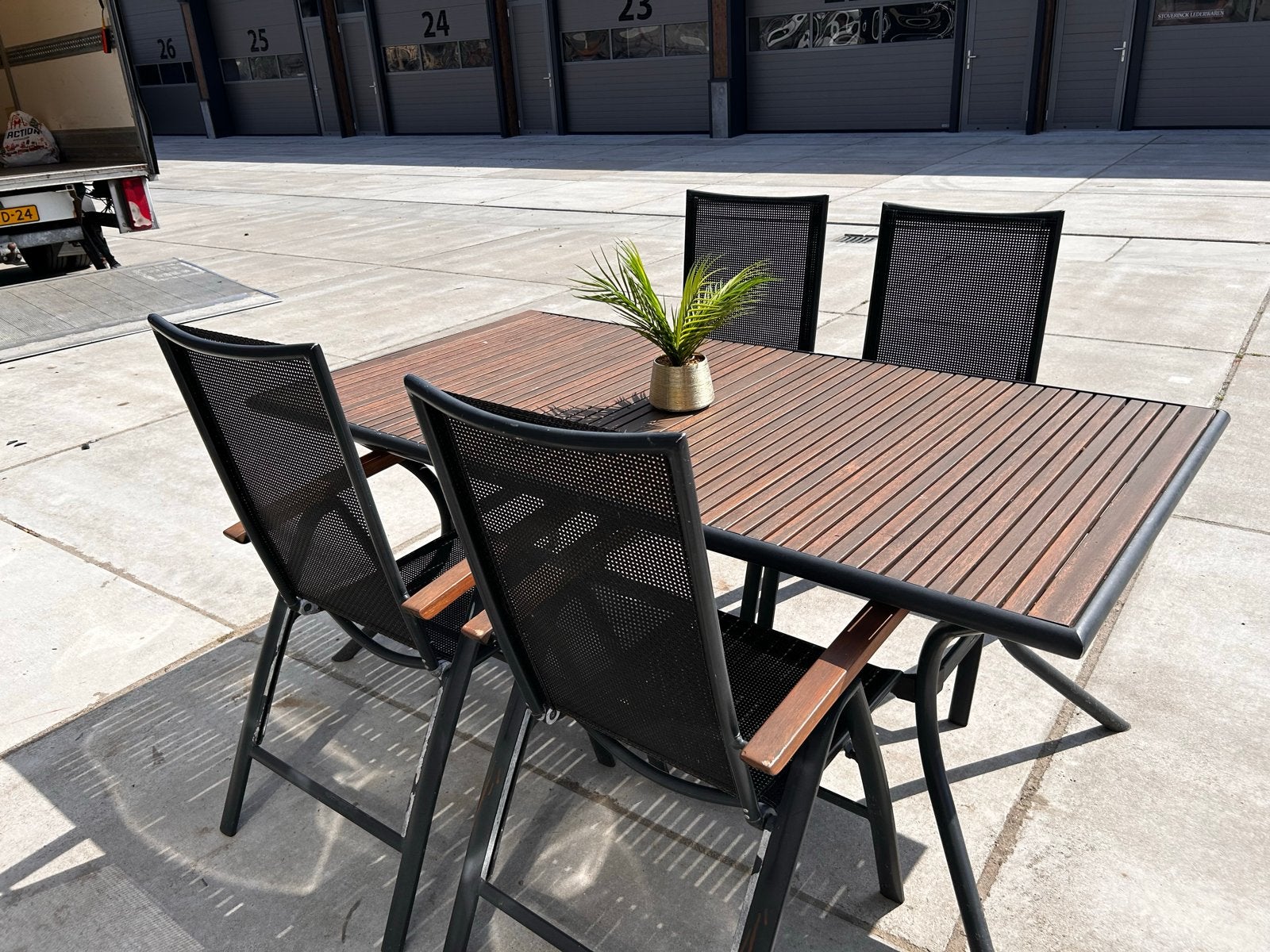 Mooie teakhouten tuinset met 4 verstelbare stoelen, Tuin en Terras, 4 zitplaatsen, Gebruikt, ., Teakhout