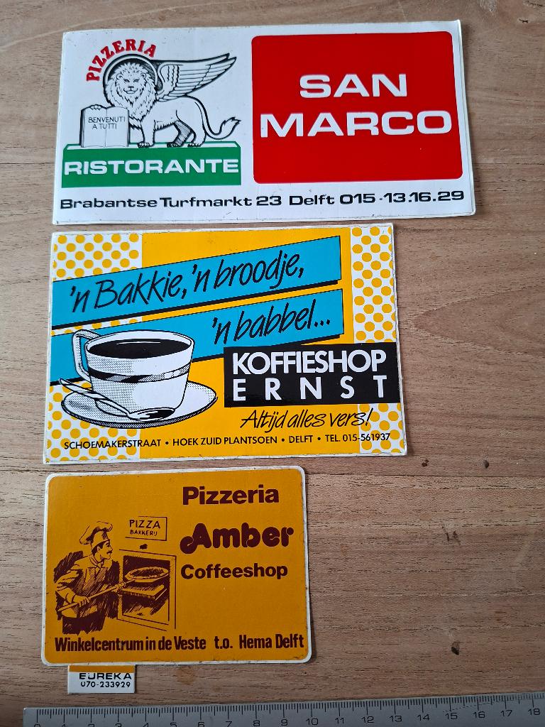 Stickers Delft restaurant koffieshop, Ophalen of Verzenden, Zo goed als nieuw, Overige typen