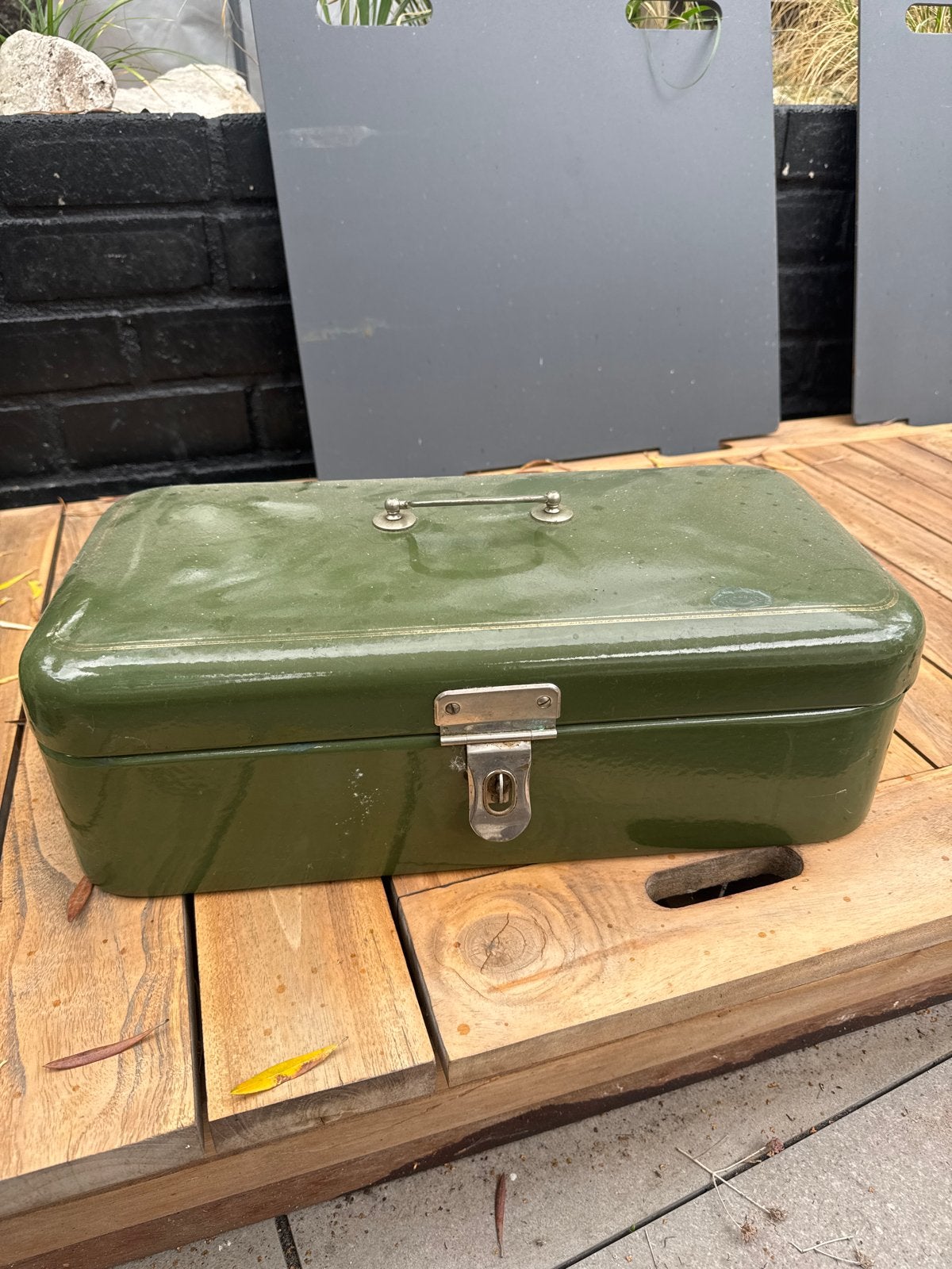 Vintage Groene Emaille Broodtrommel, Antiek en Kunst, Ophalen of Verzenden