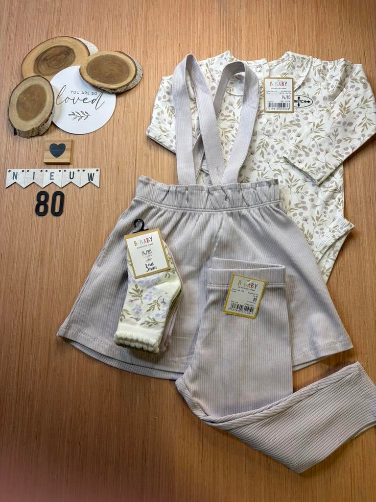 Baby girl setje romper legging 3x sokken rokje Wibra maat 80, Ophalen of Verzenden, Nieuw, Meisje, Setje