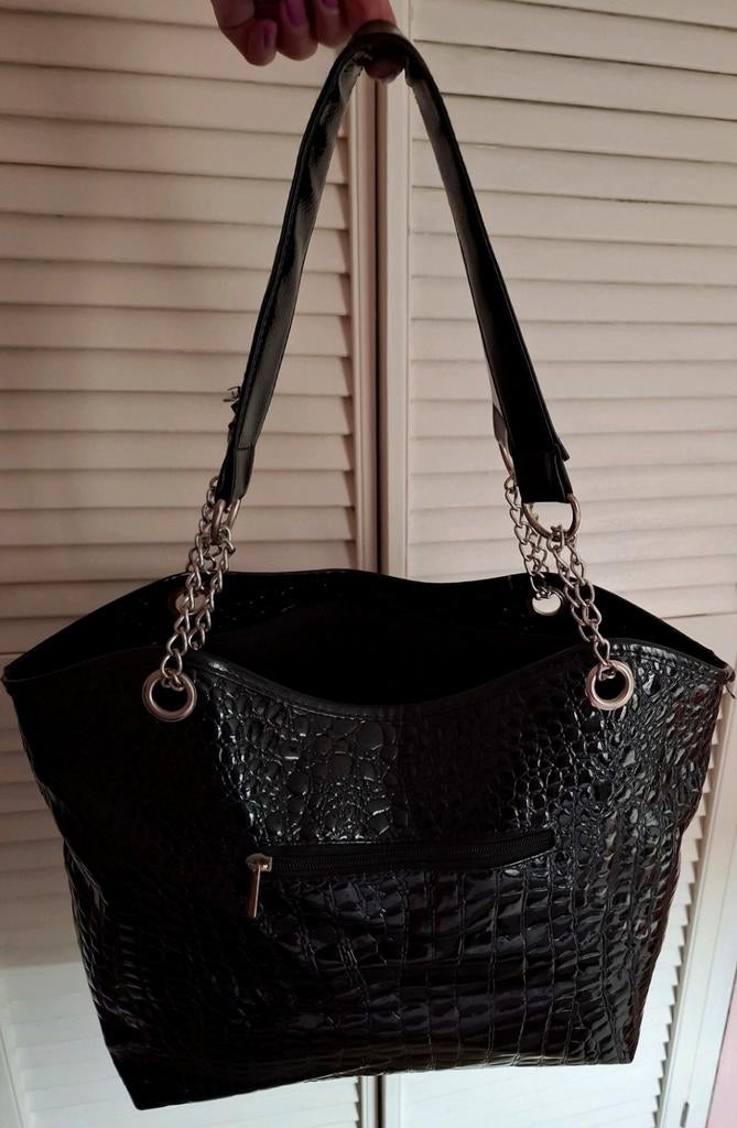 Classy zwarte lak krokillenlook tas., Sieraden, Tassen en Uiterlijk, Tassen | Damestassen, Ophalen of Verzenden, Zo goed als nieuw
