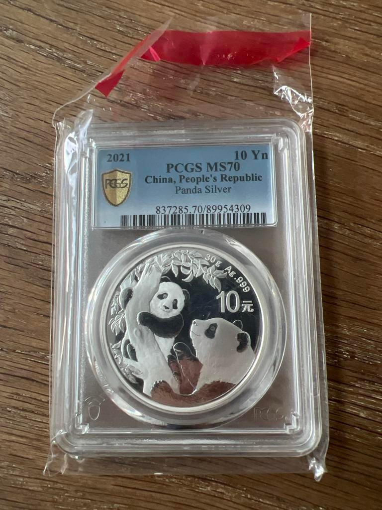 2021 China Panda Zilveren Munt PCGS MS70 30g Ag.999, Postzegels en Munten, Ophalen of Verzenden, Oost-Azië, Losse munt, Zilver