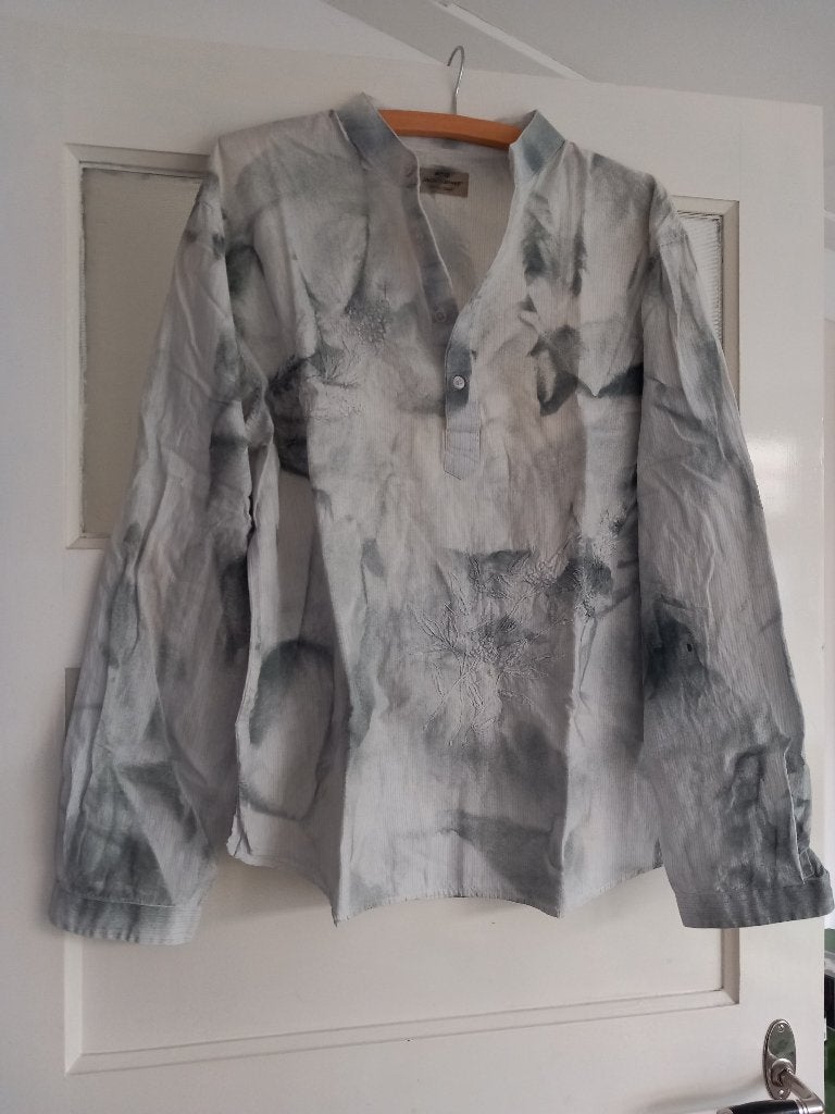 mooie vintage blouse, zomer overhemd katoen, tie dye, maat L, Ophalen of Verzenden, Zo goed als nieuw, Meerkleurig, Halswijdte 41/42 (L)