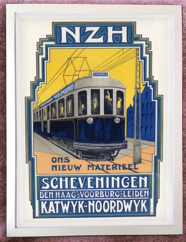 [Poster in Lijst] NZH Tram Art Deco Reclame Affiche, Verzenden, Nieuw, Tram, Overige typen