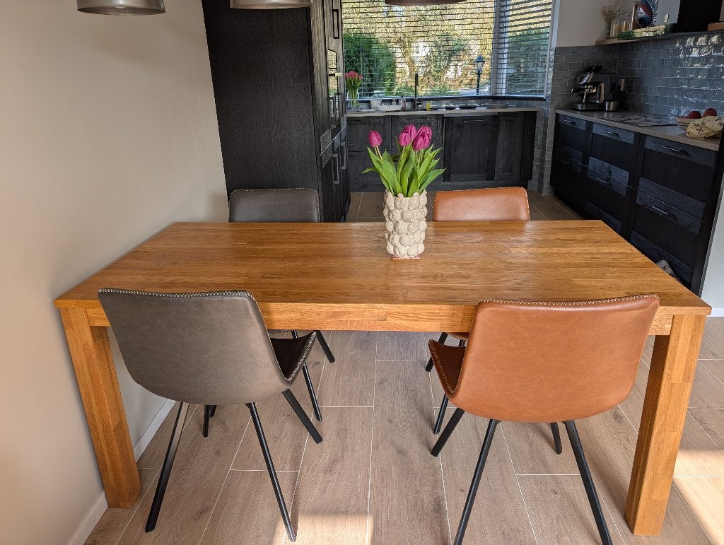 WOOOD eiken eettafel 180x85cm met 4 stoelen, Ophalen, Gebruikt, Eikenhout, 50 tot 100 cm