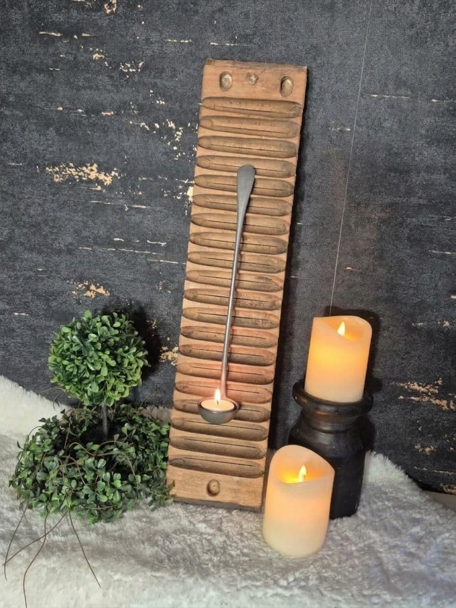 Unieke landelijke wanddecoratie: Oude houten sigarenmal met, Overige merken, Waxinelichthouder, Ophalen of Verzenden, Zo goed als nieuw