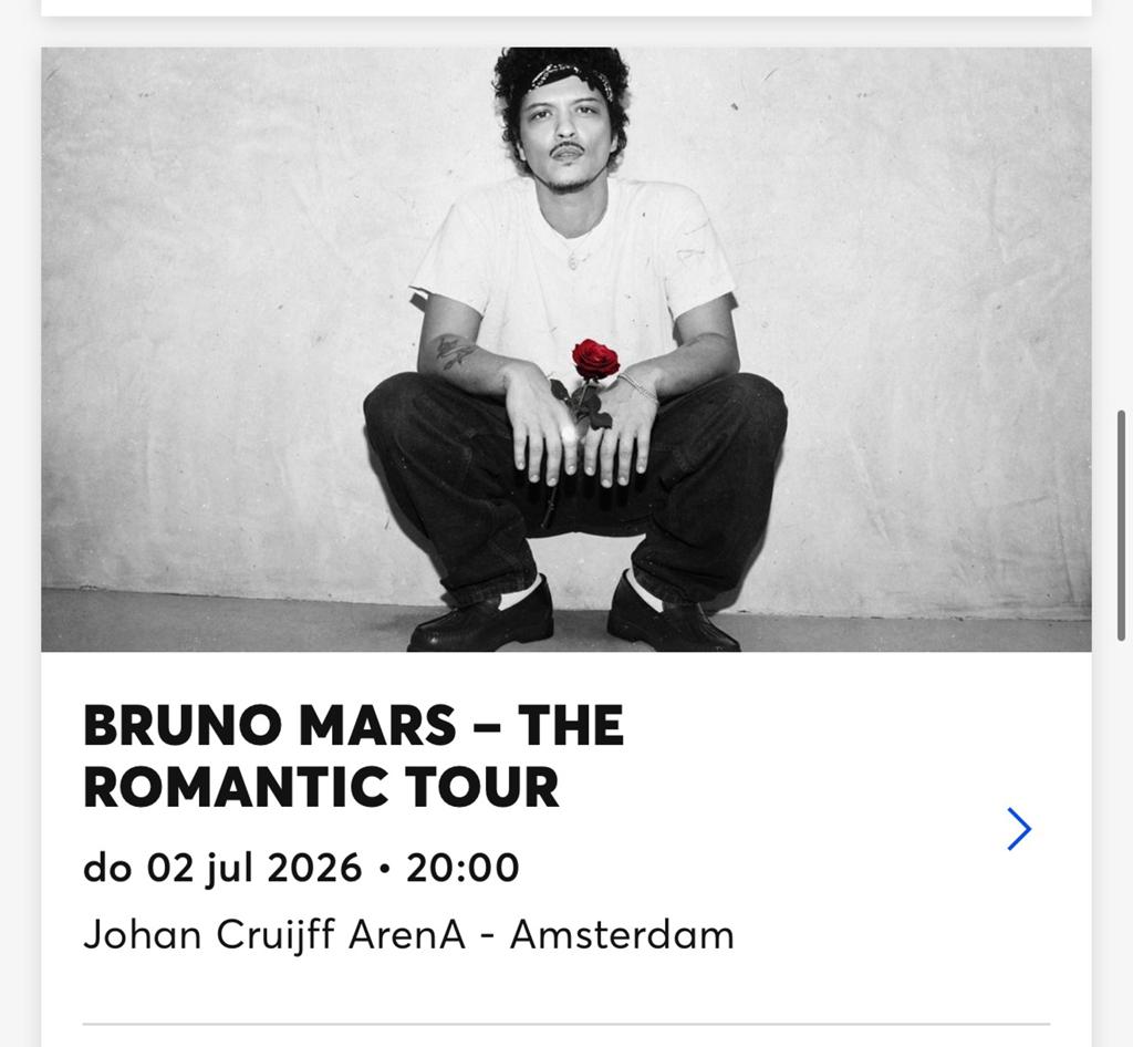 Bruno Mars staanplaats donderdag, Tickets en Kaartjes, Eén persoon, Juli