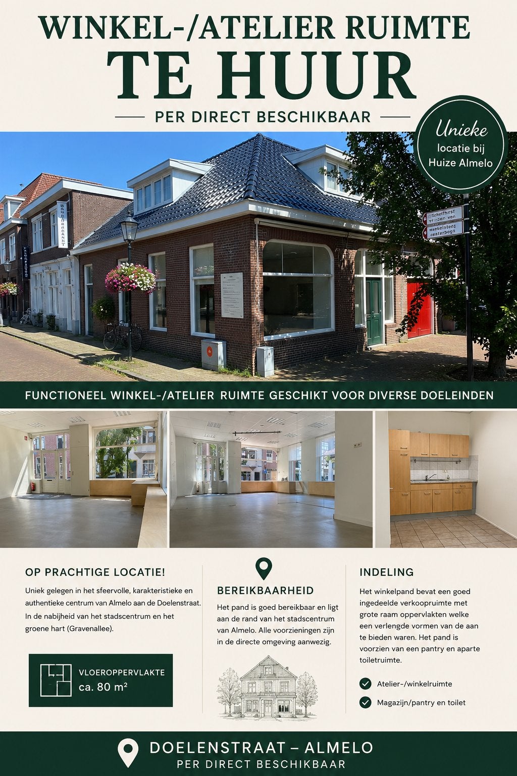 Winkel-/atelierruimte te huur in Almelo, ca. 80 m², Zakelijke goederen, Bedrijfs Onroerend goed, Huur, Winkelruimte