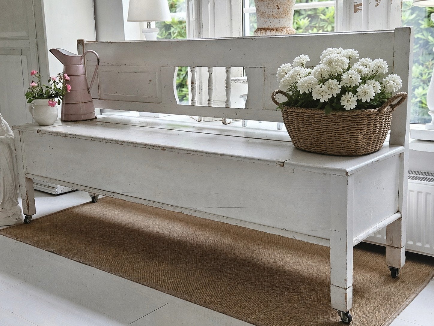 Vakantietip! Grote witte brocante patina shabby klepbank, Ophalen