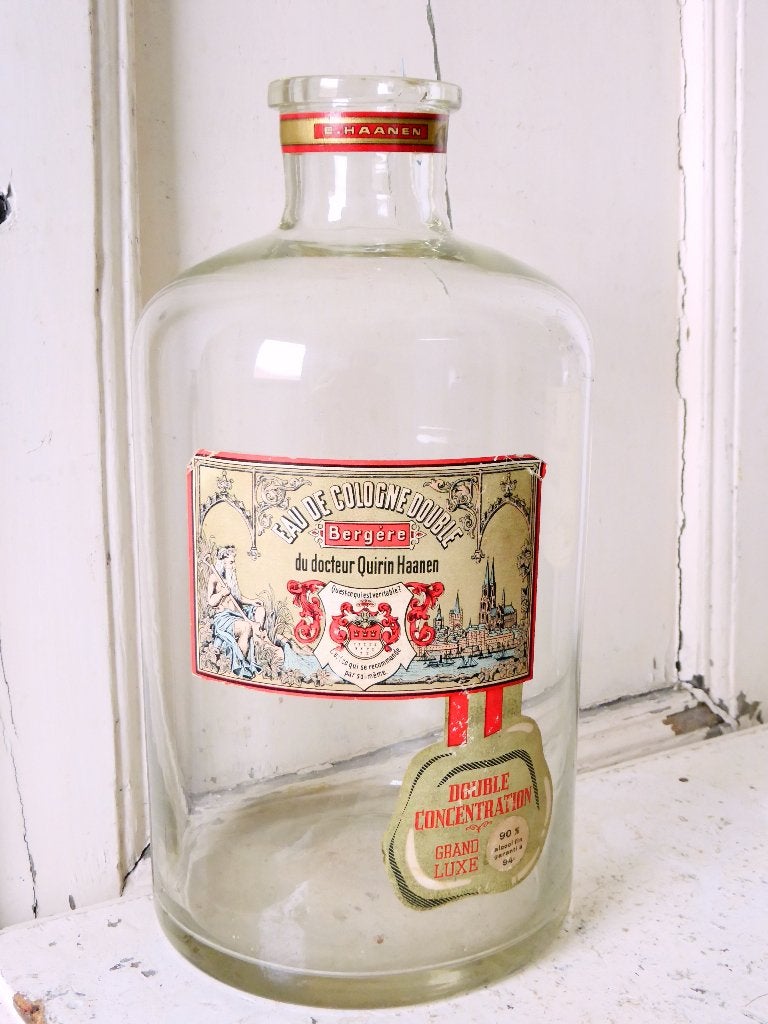 Grote oude Eau de Cologne double winkelfles / parfum, Verzamelen, Parfumverzamelingen, Ophalen of Verzenden, Parfumfles