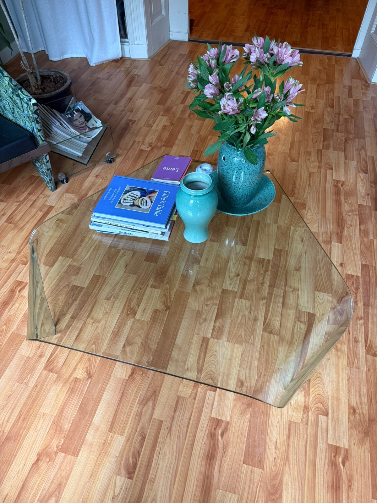 Glazen salontafel, Huis en Inrichting, Ophalen, Gebruikt, 50 tot 100 cm, 50 tot 100 cm