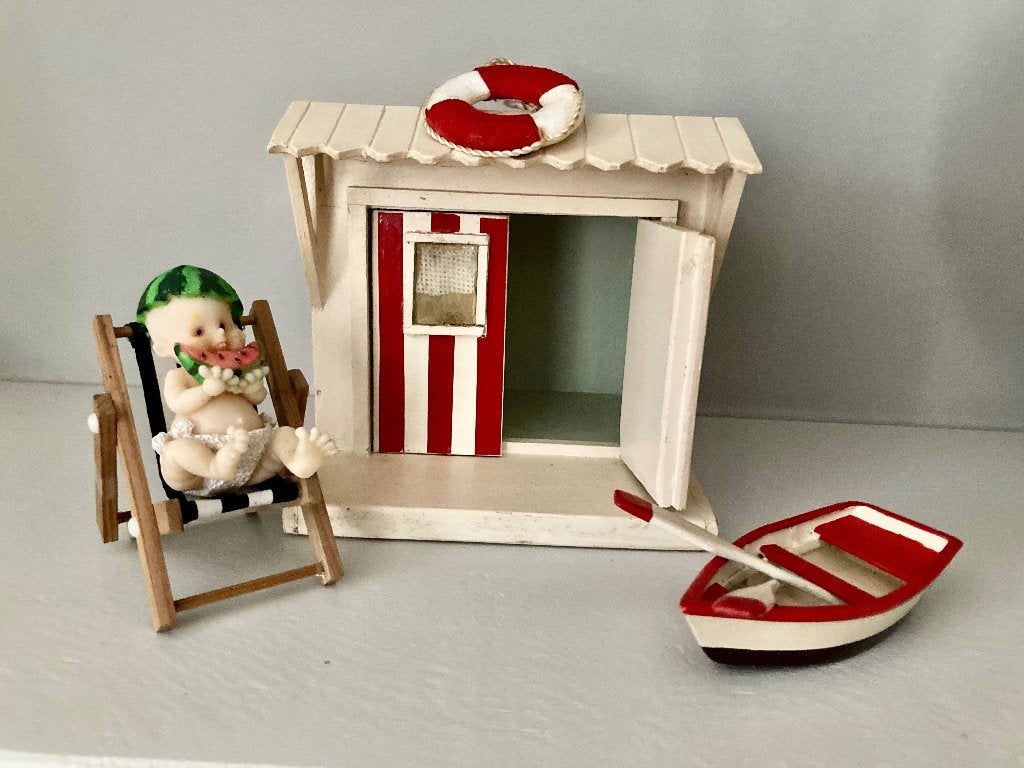Decoratief houten vakantiehuisje - strandcabine, Hout, Mediterraans, Ophalen of Verzenden, Zo goed als nieuw