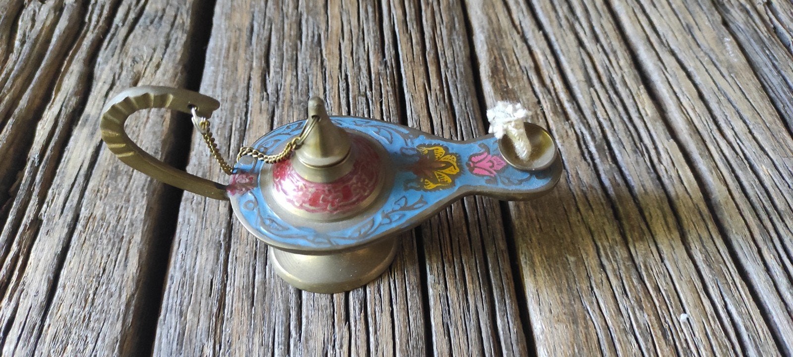 Vintage Aladdin olielampje - Messing met emaille, Ophalen