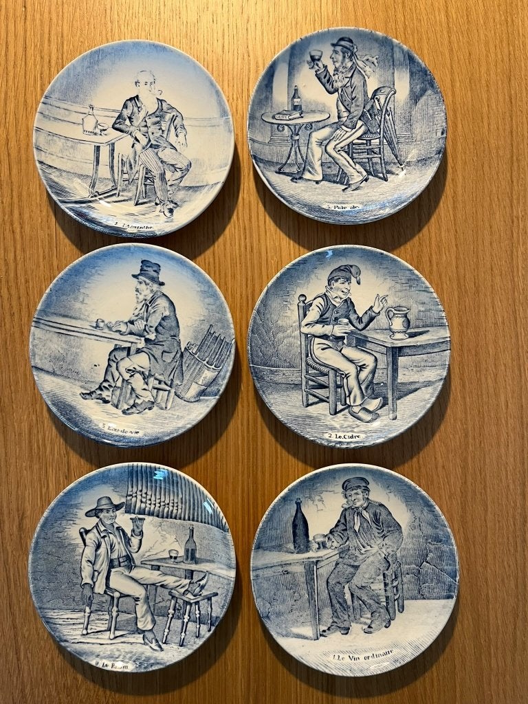 complete vintage set zes Delfts blauwe porseleinen bordjes, Antiek en Kunst, Ophalen