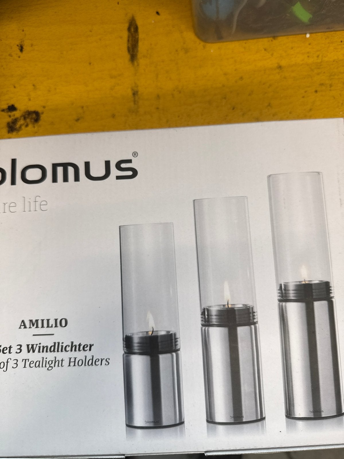 Blomus Amilio Set van 3 Windlichten Theelichthouders, Nieuw, Ophalen of Verzenden, Metaal, Grijs