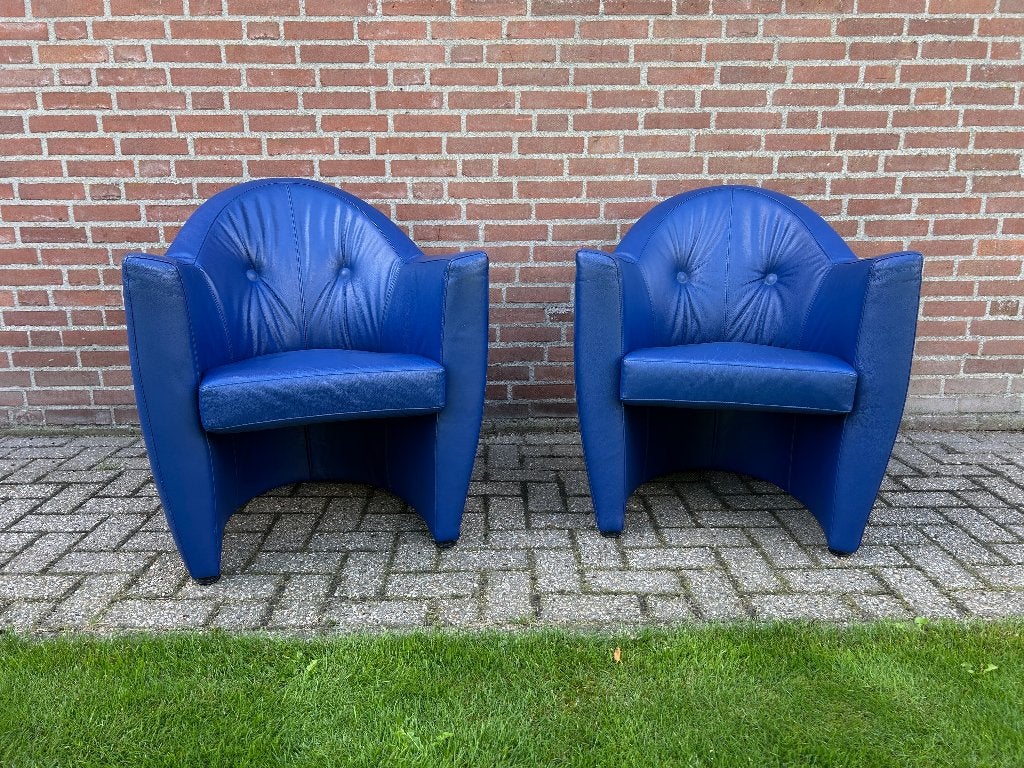 2x Leolux Carabita fauteuils kobalt blauw leer, Ophalen, Gebruikt, Leolux, 50 tot 75 cm