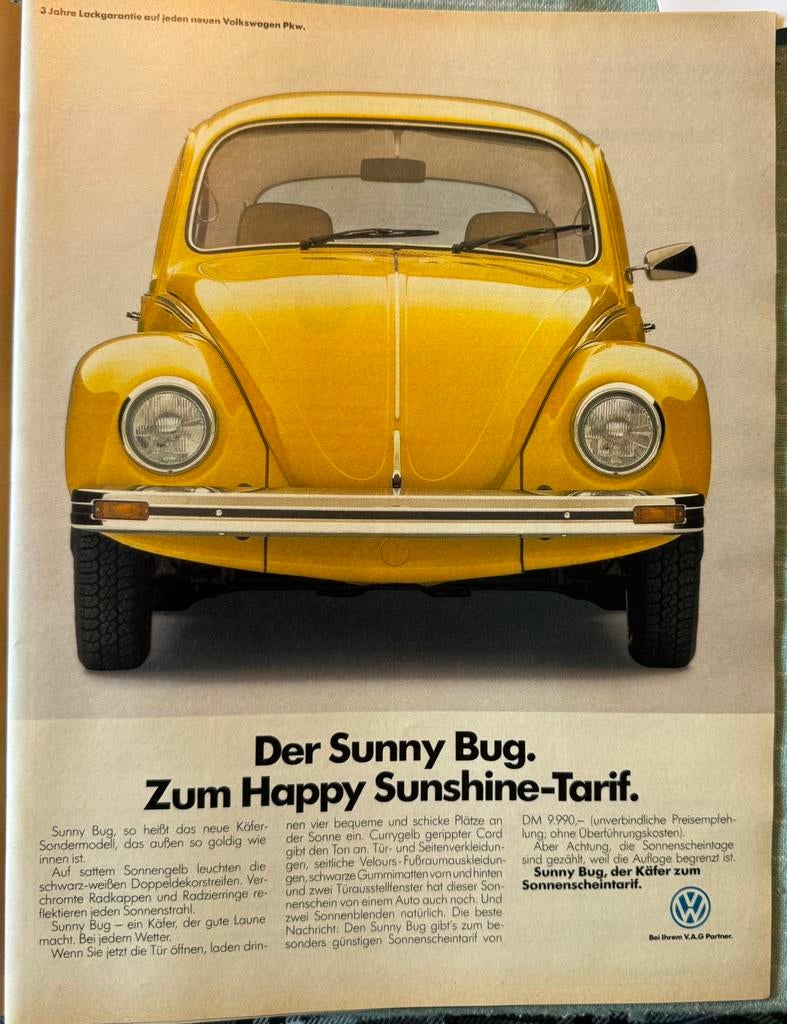 Advertentie 1984 Sunny Bug Volkswagen Kever model, Verzenden, Zo goed als nieuw, Auto's
