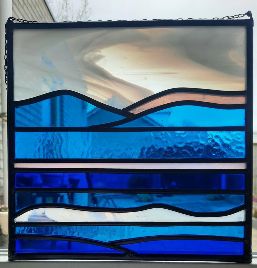 Glas in lood hanger Blauw Landschap, Ophalen of Verzenden