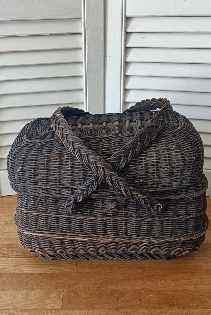 Antiek perronmandje - rieten picknickmand, Ophalen of Verzenden