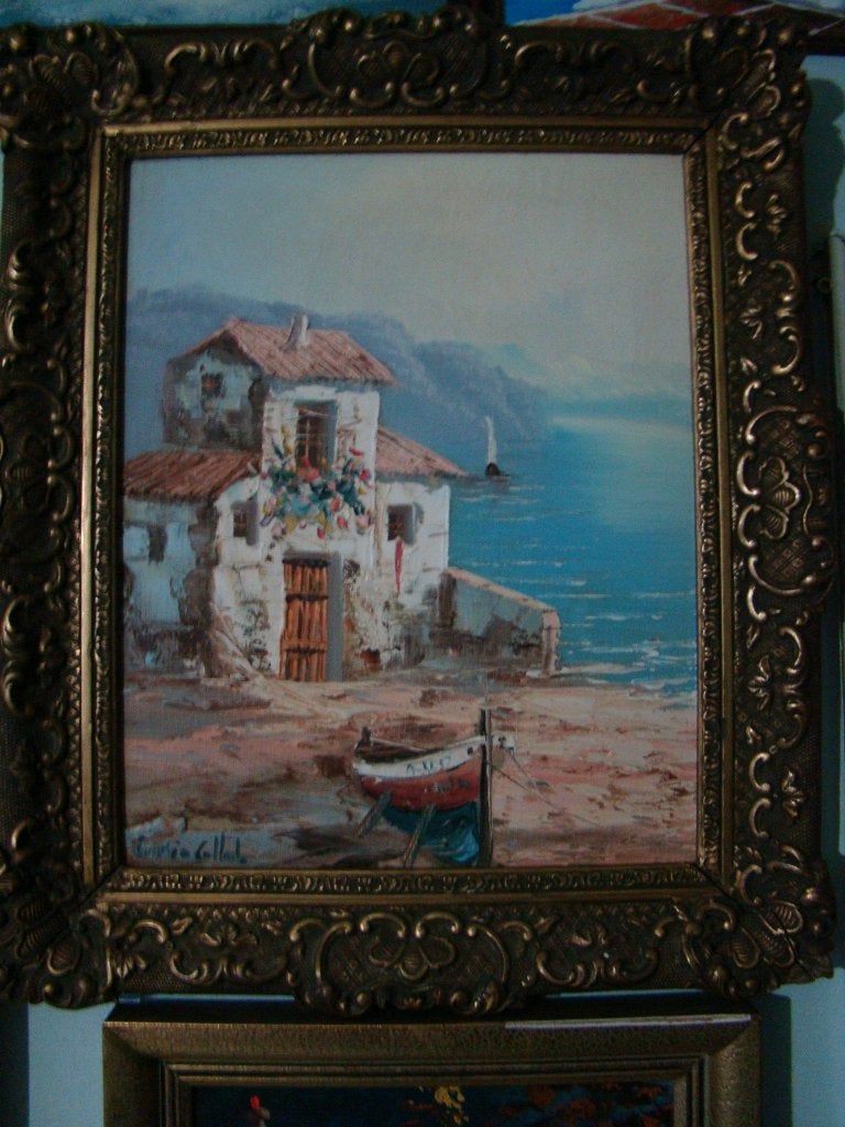 Olieverf schilderij Griekenland huis, Maritiem / water, Doek, Ophalen of Verzenden, Olieverf
