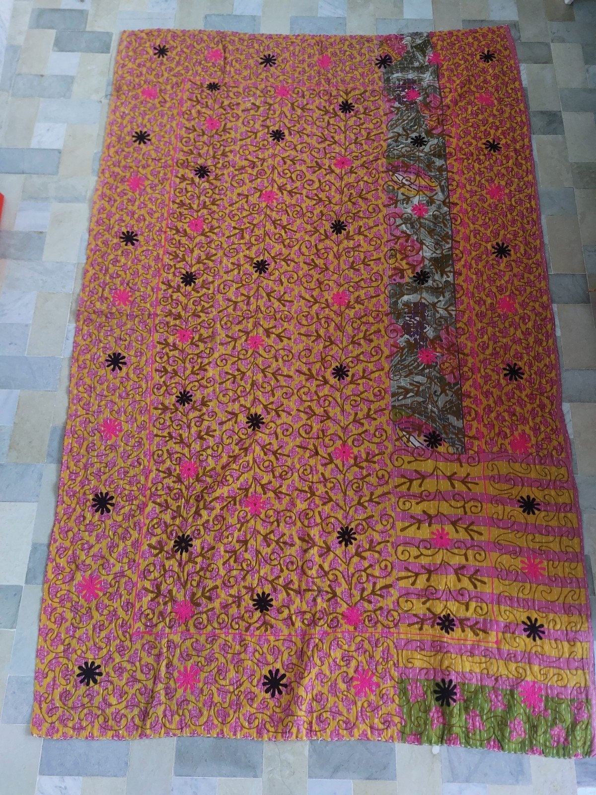 Kantha & Suzani sprei uit India, 1 persoons, Katoen, Verzenden, Handgemaakt, Nieuw