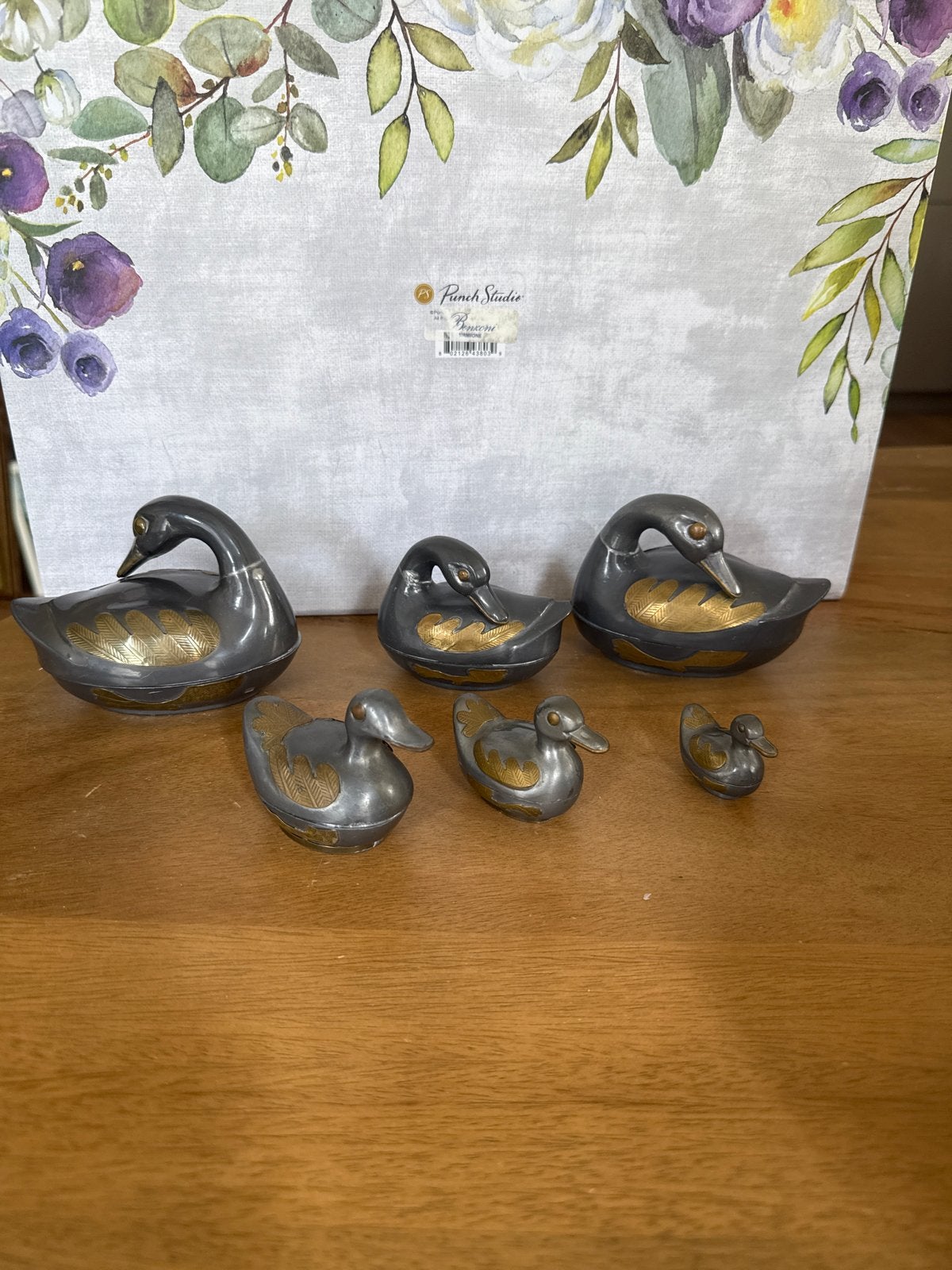 Vintage Tinnen Sieraden Doosjes - Eenden Familie Set, Antiek en Kunst, Ophalen of Verzenden