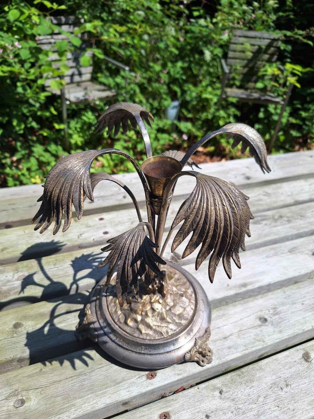 Antieke Bronzen Palmboom Kandelaar 1885, Ophalen