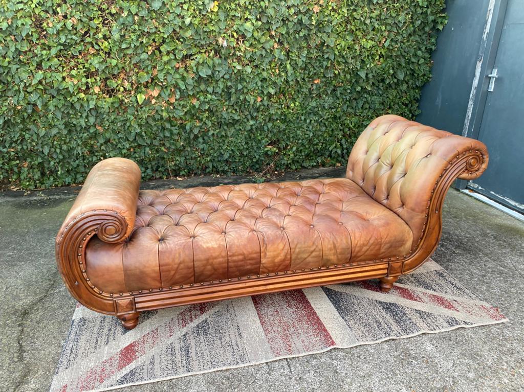 Chesterfield bruin generfde leren Chaises Longues !!, Ophalen, Gebruikt, Eenpersoons, 100 tot 125 cm