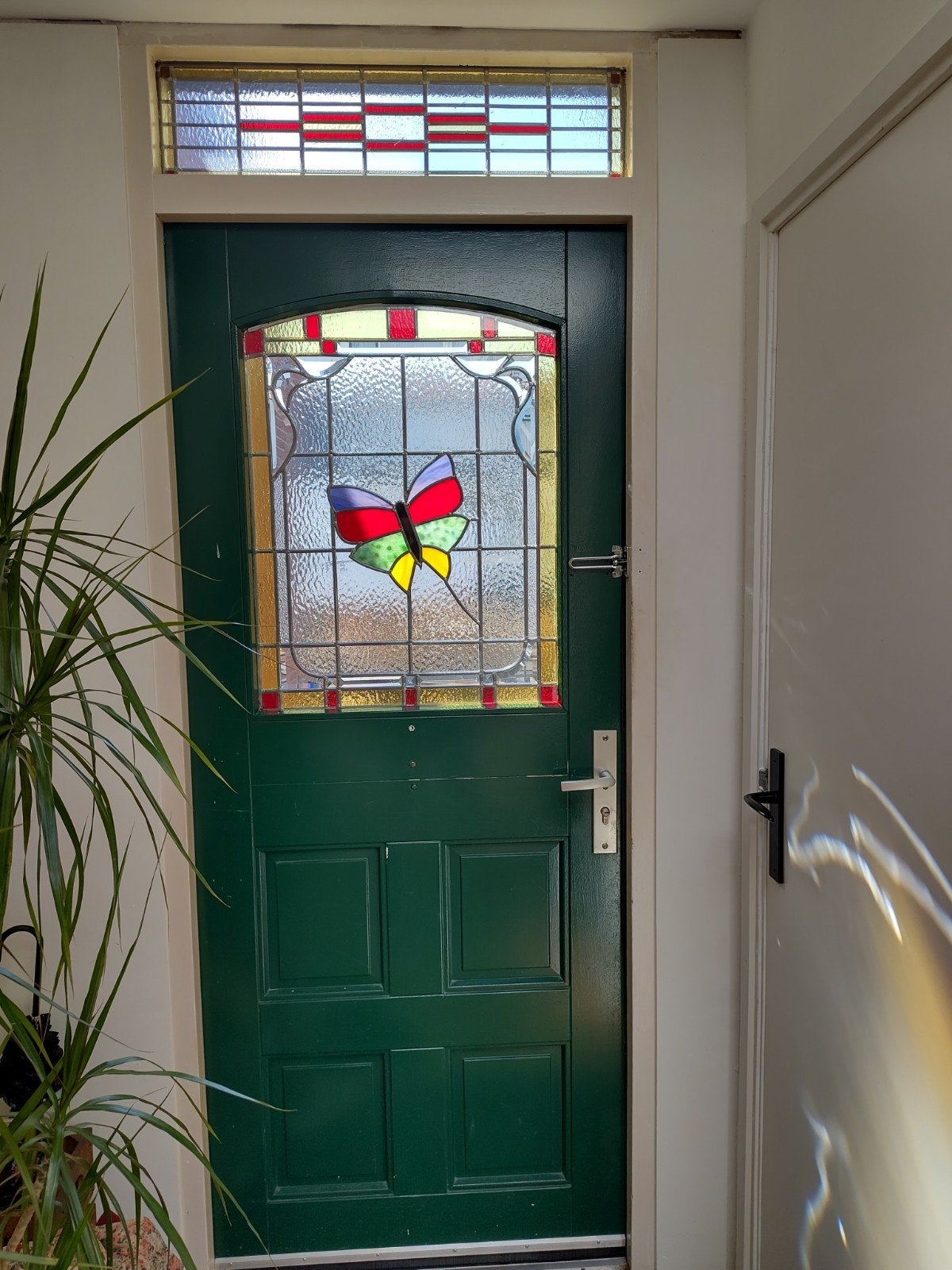 Voordeur met glas in lood Afm. H 211 x Br 88cm, Ophalen, Gebruikt, 80 tot 100 cm, Buitendeur