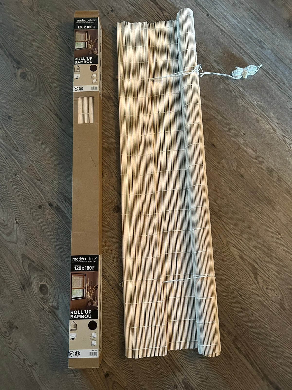 Bamboe rolgordijn wit, Ophalen, 120 cm, 180 cm, Wit