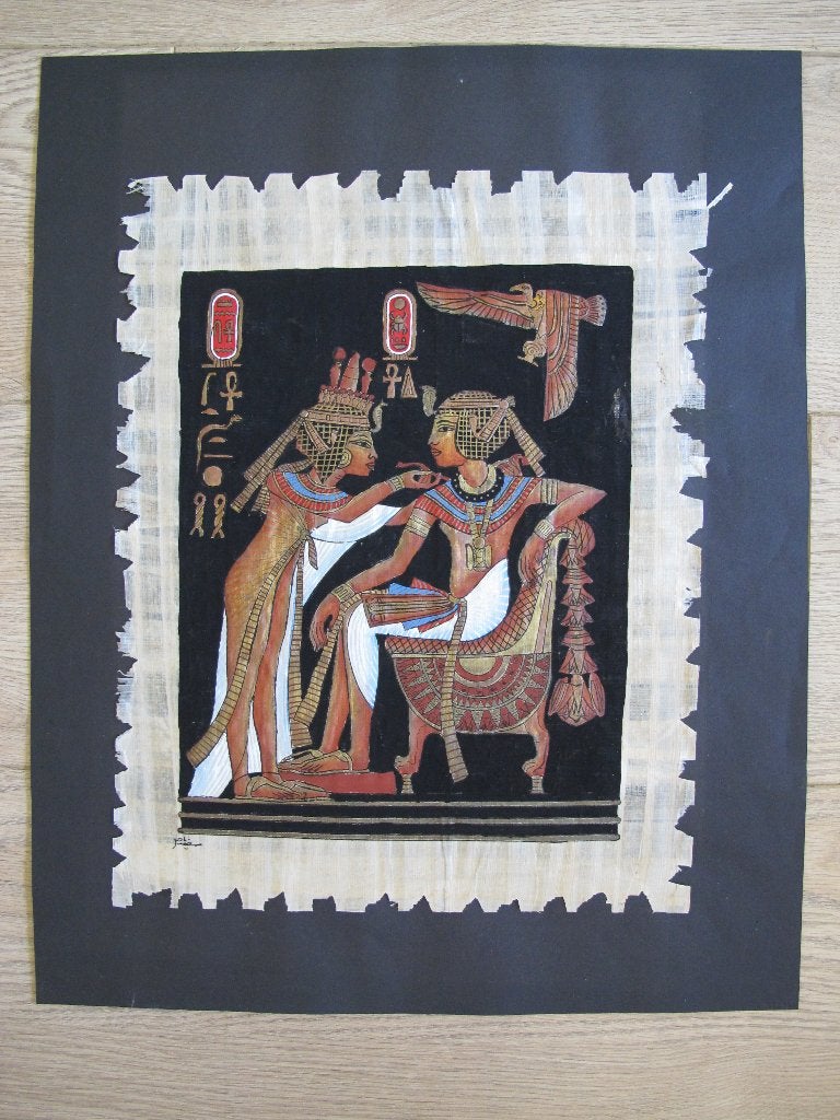Egyptische papyrus reproductie – handgeschilderd 40x50 cm, Antiek en Kunst, Kunst | Niet-Westerse kunst, Schilderij, Natuurlijk materiaal