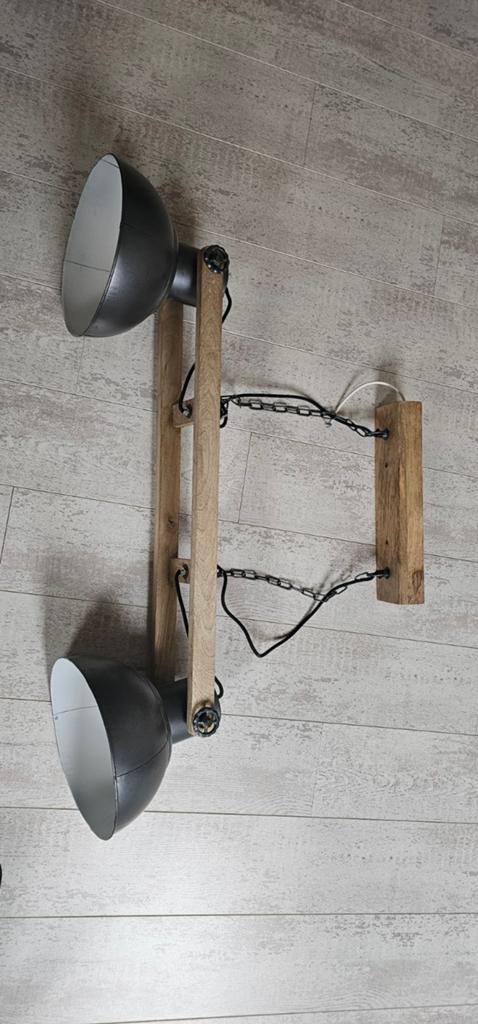 Industriële hanglamp met 2 lichtpunten - Zo goed als nieuw, Ophalen of Verzenden, Zo goed als nieuw, Hout, Industrieel
