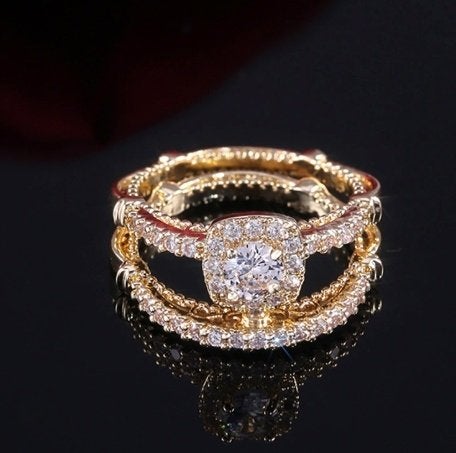 Mooie 2 ringen in 1 18K goud verguld ring met zirkonen, 18 tot 19, Nieuw, Ophalen of Verzenden, Met edelsteen