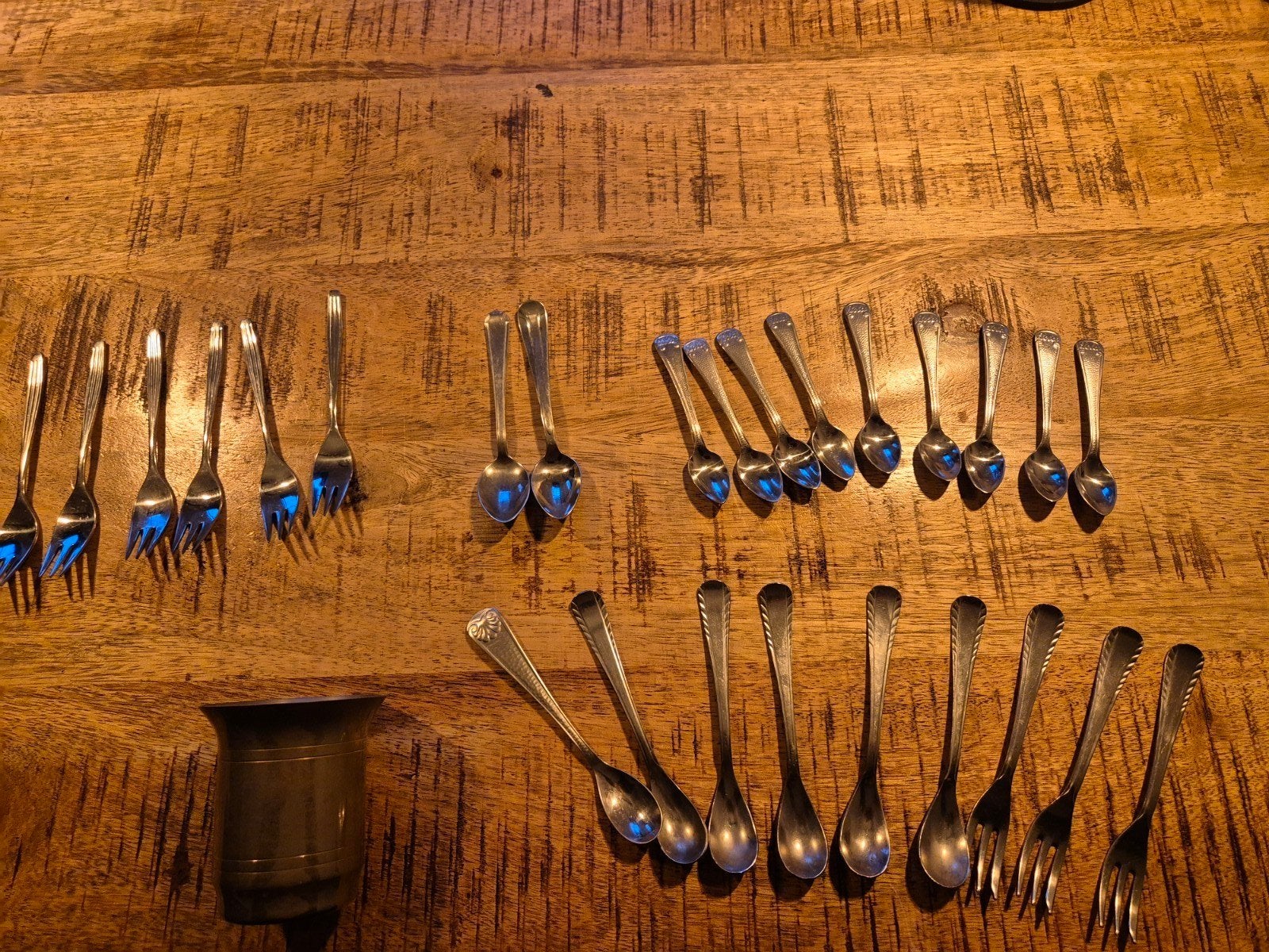 Grote set antieke theelepels en gebaksvorkjes Sola, Antiek en Kunst, Antiek | Bestek, Ophalen of Verzenden