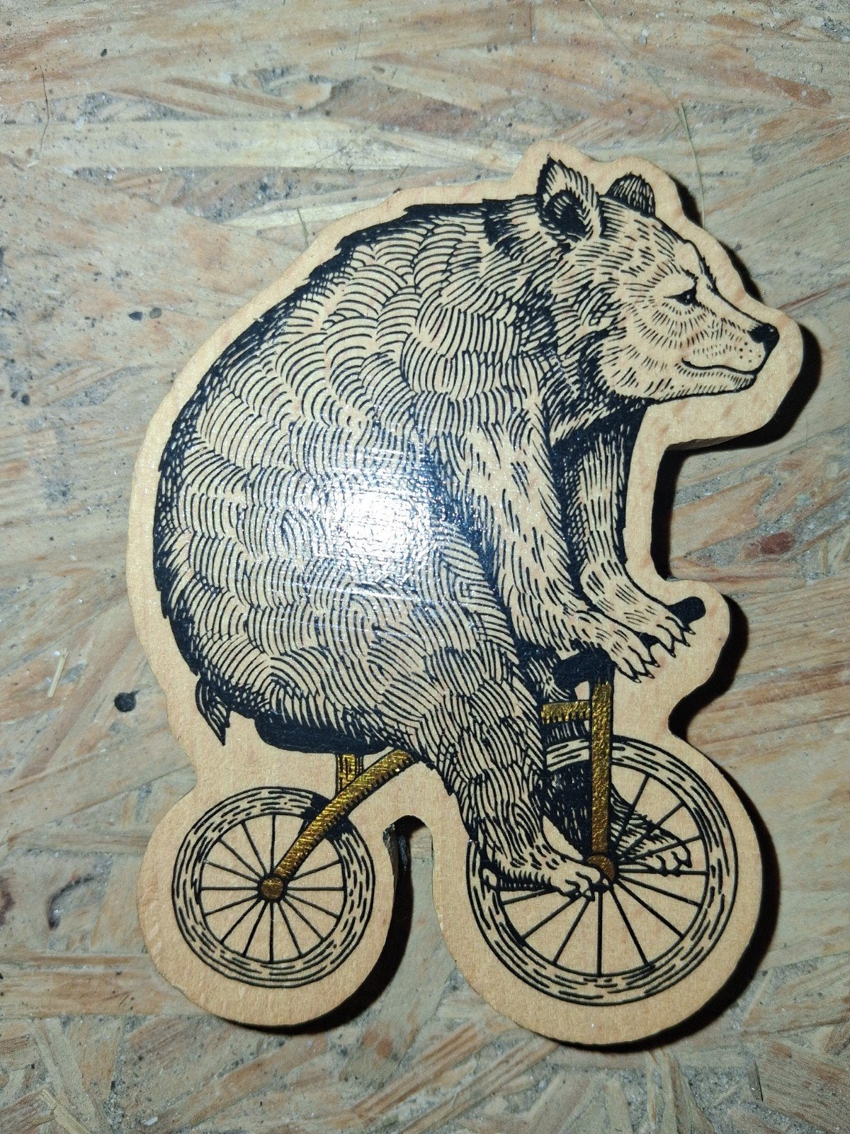 Fietsende Beer stempel, Hobby en Vrije tijd, Ophalen, Zo goed als nieuw, Houten stempel