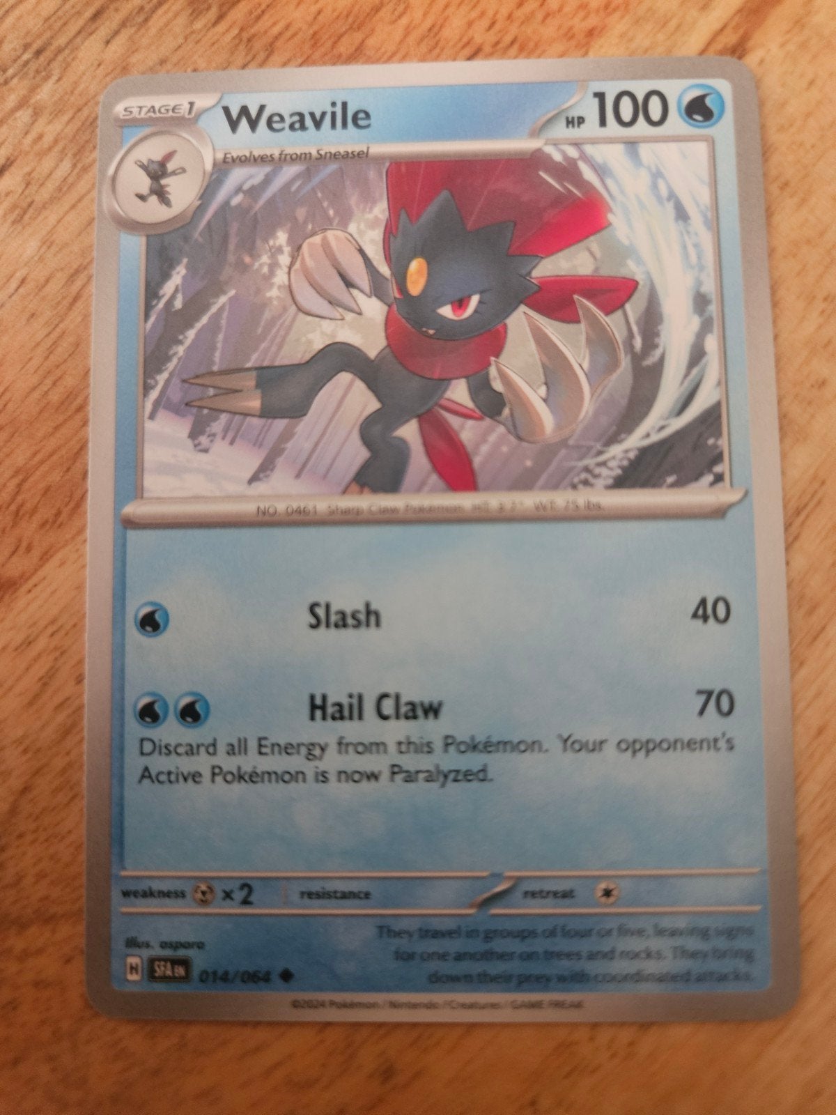 Pokémon Kaart Weavile 014/064, Ophalen of Verzenden, Zo goed als nieuw, Losse kaart, Foil