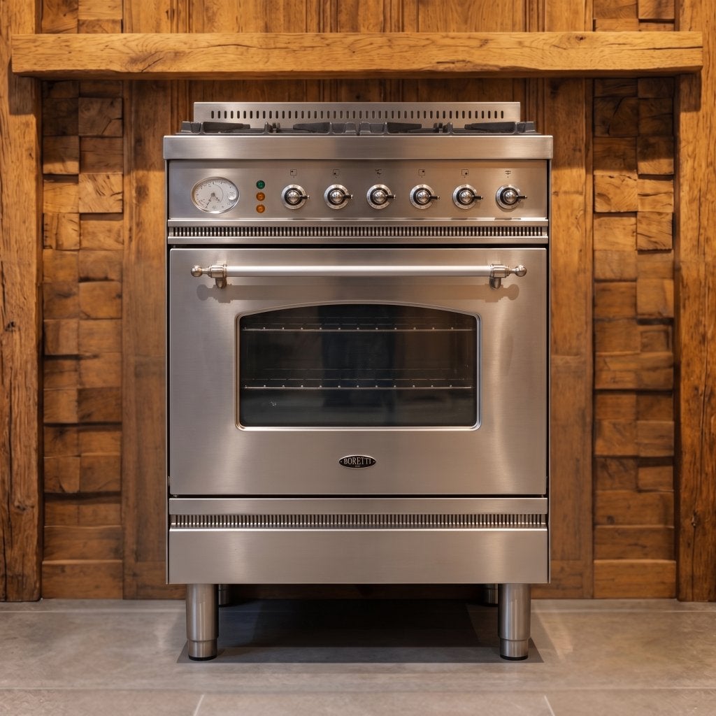 Boretti 60 cm · RVS · 4 pits · 1 oven · Met conditierapport, Gebruikt, 60 cm of meer, Gas, Vrijstaand