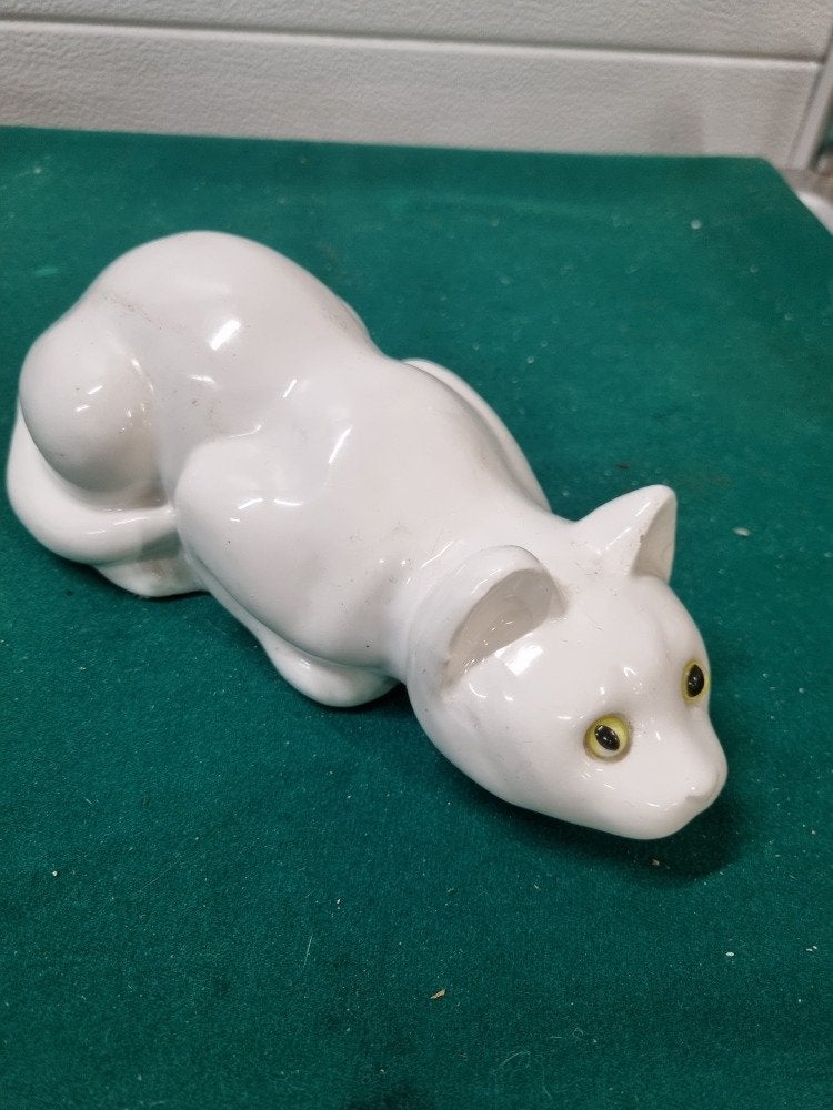 beeld poes aardewerk wit, Ophalen of Verzenden
