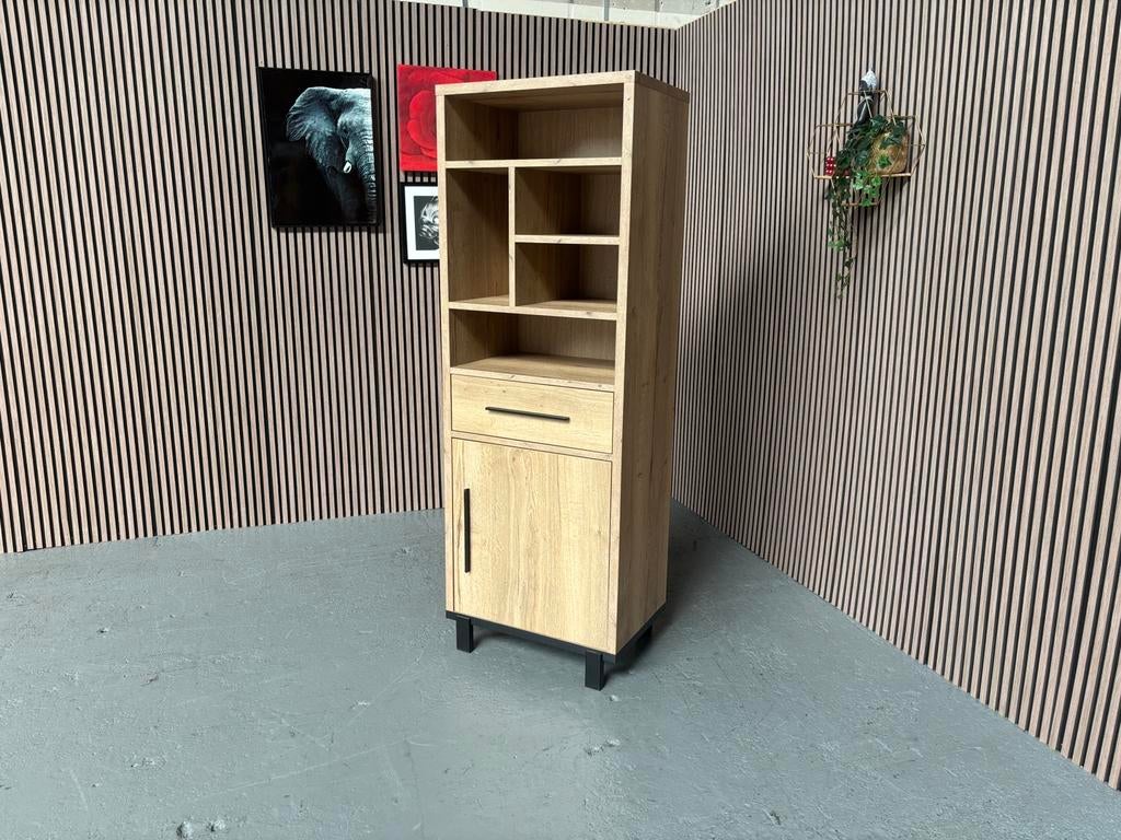 GRATIS LEVERING Hoge kast hout vakken lade modern, Overige materialen, Met deur(en), Zo goed als nieuw, Minder dan 100 cm
