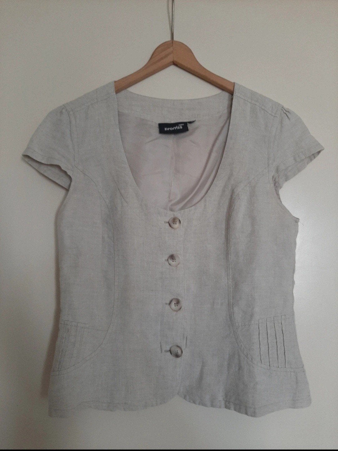 New! Size 38. Promiss linnen top met korte mouwen, Maat 38/40 (M), Promiss, Beige, Nieuw
