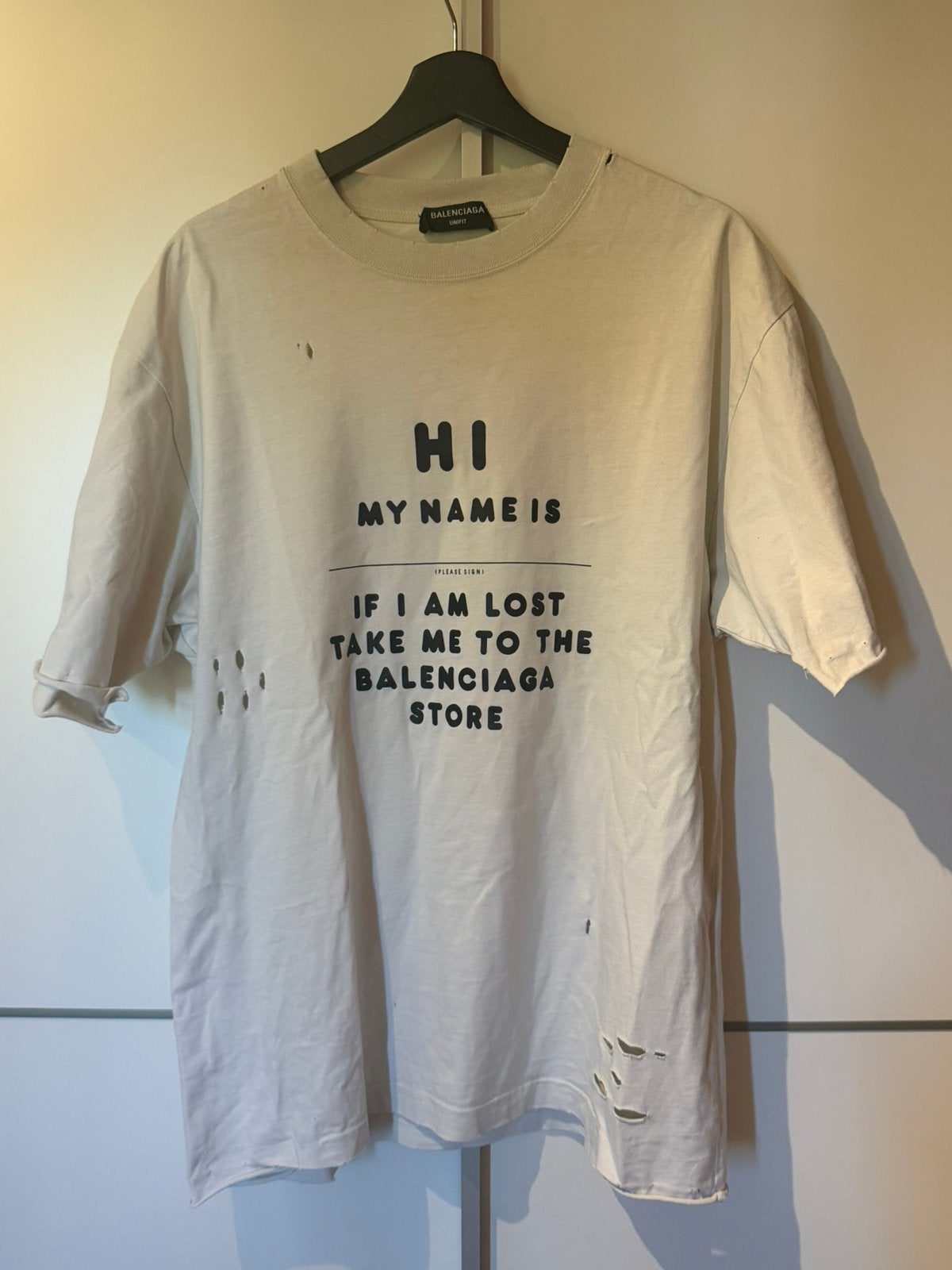Balenciaga shirt met gaten, Kleding | Heren, Ophalen of Verzenden, Zo goed als nieuw, Maat 46 (S) of kleiner, Beige