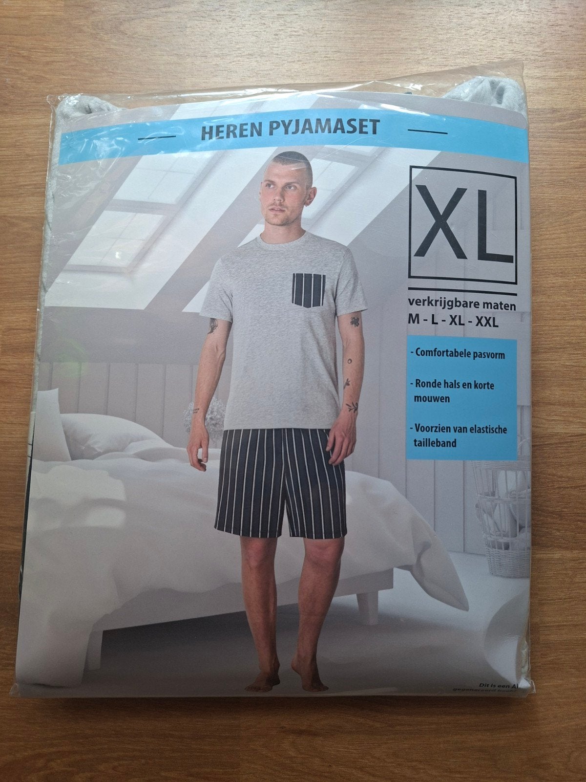 Nieuw: Heren pyjama, shortama, grijs blauw mt XL, Ophalen of Verzenden, Nieuw, Maat 56/58 (XL)