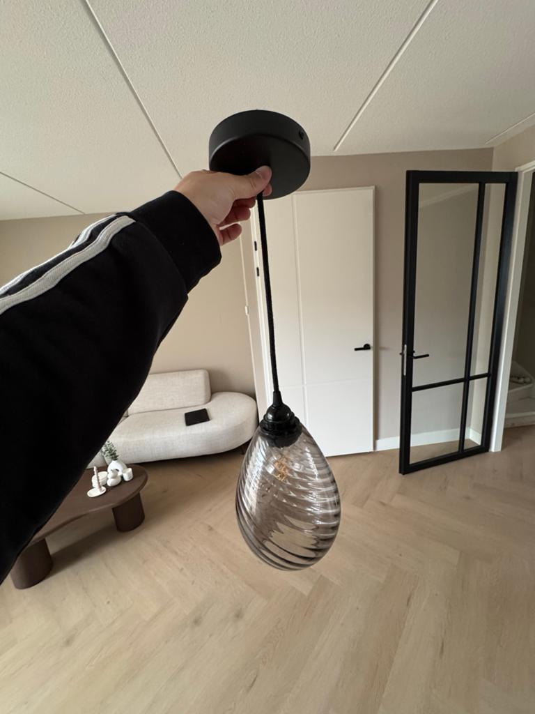 Moderne hanglamp met geribbeld glas, Ophalen, Zo goed als nieuw, Glas