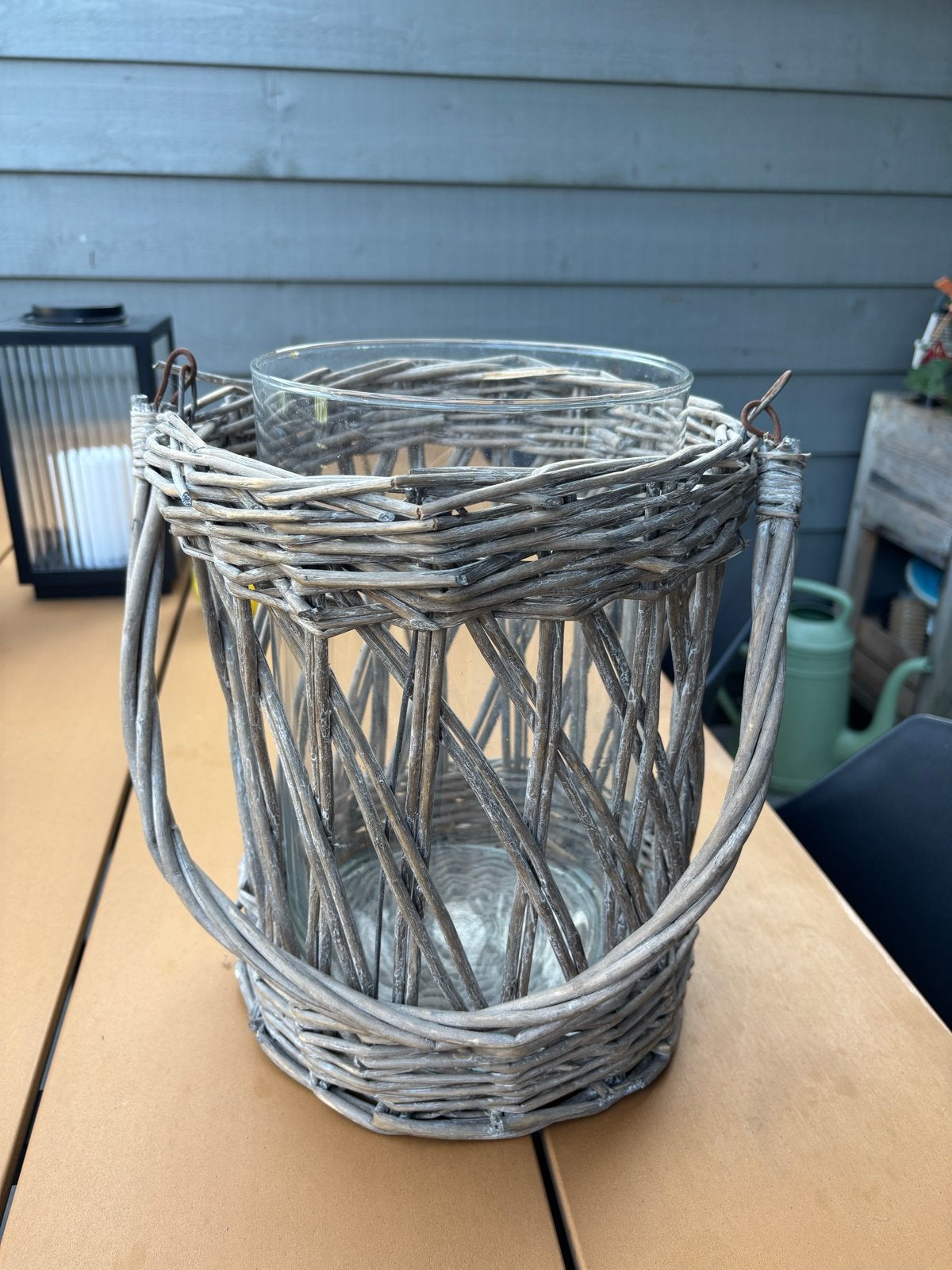 Rotan Windlicht met Glazen Binnenkant, Ophalen, Windlicht, Natuurlijk materiaal, Zo goed als nieuw